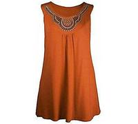 FASHION 7STAR Ladies Long Beaded Diamante Sleeveless T-Shirt Tops Womens Plus Size Scoop Neck Stud Bead Vest Top UK 14-28