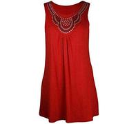 FASHION 7STAR Ladies Long Beaded Diamante Sleeveless T-Shirt Tops Womens Plus Size Scoop Neck Stud Bead Vest Top UK 14-28