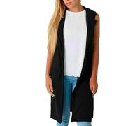 FASHION 7STAR Ladies Sleeveless Lapel Collar Flap Pockets Duster Coat Blazer Womens Open Front Outerwear Wear Long Waistcoat Jacket Black