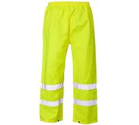FASHION 7STAR Mens Hi Vis VIZ Visibility Over Trousers Adults Waterproof Workwear Reflective Tape Stripe Pants Yellow