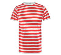 FASHION 7STAR Mens Short Sleeve Crew Neck Red and White T Shirts Adults Casual Wear Striped Pullover Shirt Top