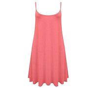 FASHION 7STAR Plus Size Womens Printed Strappy Sleeveless Ladies Mini Dress Vest Top Plain Swing Top 8-26 (Coral UK 20-22)