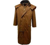 FASHION 7STAR Unisex Check Lined Waxed Cape Long Raincoat Mens Long Sleeve Full Zip Waterproof Detachable Hood Stockman Jacket