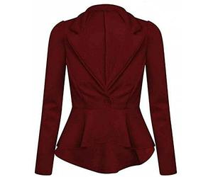 FASHION 7STAR Womens Peplum Frill Fitted Jackets Ladies Long Sleeve Flared Slim Fit Blazer Jacket Plus Size UK 8-24