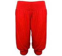 FASHION 7STAR Womens Plus Size Cropped Harem Trousers Ladies 3/4 Plain Baggy Pants Sizes Alibaba Harem Trousers UK 8-26 Red