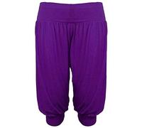 FASHION 7STAR Womens Plus Size Cropped Harem Trousers Ladies 3/4 Plain Baggy Pants Sizes Alibaba Harem Trousers UK 8-26 Purple