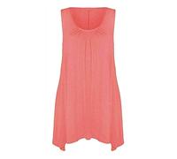 FASHION 7STAR Womens Plus Size Hanky Hem Ladies Long Sleeveless Scoop Neck Vest Top Plain Stretch Casual Top UK 8-26 (Coral UK 12-14)