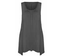 FASHION 7STAR Womens Plus Size Hanky Hem Ladies Long Sleeveless Scoop Neck Vest Top Plain Stretch Casual Top UK 8-26 Charcoal