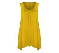 FASHION 7STAR Womens Plus Size Hanky Hem Ladies Long Sleeveless Scoop Neck Vest Top Plain Stretch Casual Top UK 8-26 (Yellow UK 24-26)