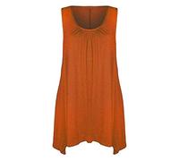 FASHION 7STAR Womens Plus Size Hanky Hem Ladies Long Sleeveless Scoop Neck Vest Top Plain Stretch Casual Top UK 8-26 (Orange UK 24-26)