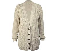 FASHION 7STAR Women's Plus Size Long Sleeve Cable Knitted Grandad Button Cardigan Front Pocket Top UK 8-26 (Stone UK 20-22)