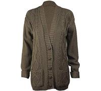 FASHION 7STAR Women's Plus Size Long Sleeve Cable Knitted Grandad Button Cardigan Front Pocket Top UK 8-26 (Mocha UK 12-14)