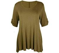 FASHION 7STAR Womens Plus Size Scoop Neck Short Sleeve Flared Ladies Long Plain Top 3/4 Button Sleeve Top UK 14-28 (Mocha UK 22-24)