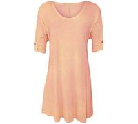 FASHION 7STAR Womens Plus Size Scoop Neck Short Sleeve Flared Ladies Long Plain Top 3/4 Button Sleeve Top UK 14-28 (Baby Pink UK 14)