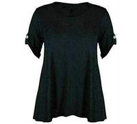 FASHION 7STAR Womens Plus Size Scoop Neck Short Sleeve Flared Ladies Long Plain Top 3/4 Button Sleeve Top UK 14-28 (Black UK 26-28)