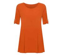 FASHION 7STAR Womens Plus Size Scoop Neck Short Sleeve Flared Ladies Long Plain Top 3/4 Button Sleeve Top UK 14-28 (Orange UK 20)