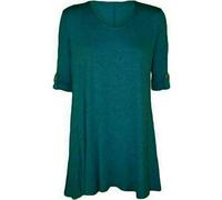 FASHION 7STAR Womens Plus Size Scoop Neck Short Sleeve Flared Ladies Long Plain Top 3/4 Button Sleeve Top UK 14-28 (Teal UK 20)