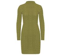 FASHION 7STAR Womens Polo Neck Chunky Cable Knitted Jumper Ladies Pullover Bodycon Party Tunic Jumper Dress Khaki