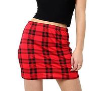 FASHION 7STAR Womens Printed Skirt Ladies Stretch Bodycon Elasticated Jersey Short Mini Skirt Sizes UK 8-26 (Red Tartan Print UK 24-26)