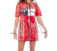 FASHION 7STAR Womens Studded Transparent Hooded Lightweight Pockets Midi Rain Jacket Unisex Long Sleeve PU Clear Waterproof Color Binding Raincoat