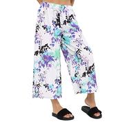 FASHION 7STAR Womens Wide Stripes Floral Print Shorts Ladies 3/4 Length Leg Flared with Elasticated Waist Culottes