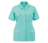 FASHION 7STAR Womens Zip Up Beauty Tunic Top Collared Salon Uniform Hairdressing Spa Beautician Work Wear Top (Mint/White UK 22)