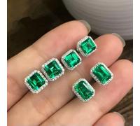 Fashion 925 Silver Jewelry Stud Earrings for Women Cubic Zircon Wedding Gift-Green-Rectangle
