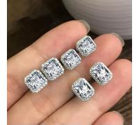 Fashion 925 Silver Jewelry Stud Earrings for Women Cubic Zircon Wedding Gift-Silver-Rectangle