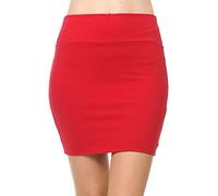 Fashion Aktiv Basic Double-Layer Cotton Simple Stretchy Tube Pencil Mini Skirt (Medium, Red)