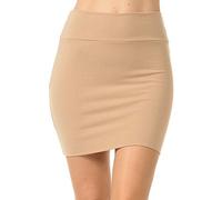 Fashion Aktiv Basic Double-Layer Cotton Simple Stretchy Tube Pencil Mini Skirt (Small, Khaki)