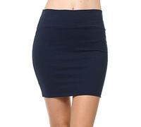 Fashion Aktiv Basic Double-Layer Cotton Simple Stretchy Tube Pencil Mini Skirt (Small, Navy)