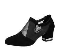 Fashion All Season Women Casual Shoes Thick Heel Sexy Sandals Hollow Mesh Zipper Womens Comfy Sandals (Black, 6)