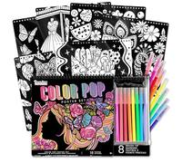 Fashion Angels Basic Fun Color Pop Poster Set - 18 Colouring Posters & 8 Brush Tip Markers - Colouring Art Kit for Kids Ages 6+