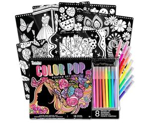 Fashion Angels Basic Fun Color Pop Poster Set - 18 Colouring Posters & 8 Brush Tip Markers - Colouring Art Kit for Kids Ages 6+