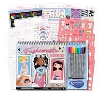 Fashion Angels Basic Fun Fashionista Sketch Portfolio with Markers - 40 Fashion Sketch Sheets, 4 Stencils, 100+ Stickers & 10 Markers - Design & Colour Activity Set for Girls Ages 6+
