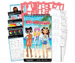 Fashion Angels Vay-Cay Mode Compact Sketch Portfolio Design Your Dream Vacation Wardrobe! Includes Sticker Sheets, Stencils, Intro Pages and 30 Drawing Pages, Craft Kit for Tweens & Teens