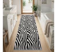 Fashion Animal Print Abstract Hallway Runner Rug Durable 80 x 200 cm | Non-Slip Washable Carpet Runner Black and White Zebra Pattern for Kitchen Laundry Bedside Entryway Bathroom