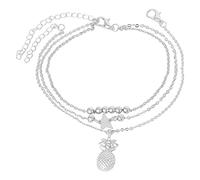 Fashion Anklet Pineapple Alloy Popular Double-Layer Creative Star Anklet of The Rings Book Set Original Text (Silver, One Size)