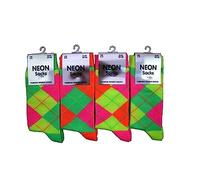 Fashion Argyle Pattern Design Girls Neon Socks Over the Knee Ankle Socks Size UK 4/6 (Eu 35/38) - ASSORTED one pair will be supplied at random