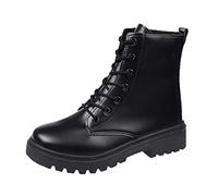 Fashion Autumn and Winter Women Ankle Boots Low Heel Thick Sole Non Slip Sole Round Toe Lace Up Solid Color Black Casual Style Boots Women No Heel