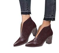 Fashion Autumn Women's Ankle Boots Chunky Heel Mid Heel Snake Print Plain Pointed Shoe Comfortable Slip On Outdoor Men Waterproof Lightweight, Wine Red, 7 UK