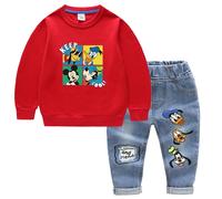 Fashion Baby Boys Cotton Clothing Sets Kids Cartoon Mickey Mouse Long Sleeve Tops + Jeans Pants 2Pcs for Children Tracksuits Green