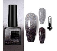 Fashion Base Gel Nail Polish,Thermal Temperature Color Changing Gel Nail Polish Soak Off UV LED Nail Art Gel Polish Black Grey White Glitter(7.5ml) (012), Pack of 1