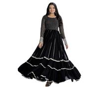 FASHION BAZAR 365 Faux Blooming With Parallel Line designed Sequins-Multi & Silver Zari Embroidered Work Gown 9545, 1, XL