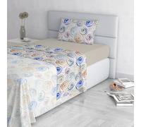 Fashion Bed Sheet Set, Made in Italy, Soft Microfibre Bed Set, Fitted Sheet, Top Sheet 150 x 270 cm and Pillowcase with Inner Flap, Single, Spirals