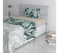 Fashion Bed Sheet Set, Made in Italy, Soft Microfibre Bed Set, Fitted Sheet, Top Sheet 180 x 270 cm and Pillowcase with Inner Flap, Double and Queen, Tropical