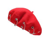 Fashion Beret Hats for Women French Style Hats Iron Ring Caps Retro Beanie Solid Color Wool Blend Hip Hop Beret Caps Red