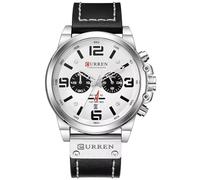 Fashion Big Face Sports Watch for Men Red Leather Wrist Watch Waterproof Analog Male Casual Quartz Watch(Silver)