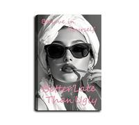 Fashion Black And White Wall Art Better Late Than Ugly Wall Decor Print Painting Poster Confident Girl Picture for Bathroom Girly Room Bedroom Dormitory 12 * 18 in Framed