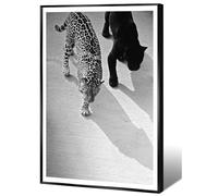 Fashion Black and White Wall Art Decor Vintage Cheetah Walking Print Posters 1950s Retro Leopard Canvas Unique Animal PictureS for Bar Cart Dorm Living Room Home Decoration 12x16in Metal Black Frame